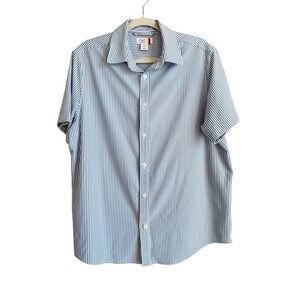 C&C California Men's Large Button Up Blue Striped Seersucker Shirt Preppy Resort